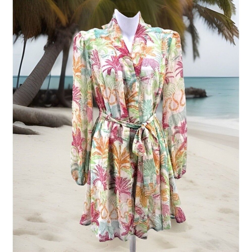 CAbi Sunset Kimono S Tropical Print Oversize Sheer Swim Cover Up Robe Lingerie
